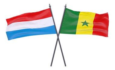 Lüksemburg ve Senegal, iki beyaz arka plan üzerinde izole bayrakları geçti. 3D görüntü
