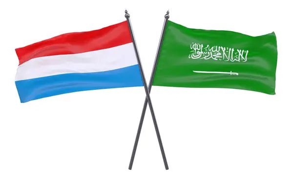 Lucembursko Saúdské Arábie Dva Překřížené Příznaky Izolované Bílém Pozadí Obrázek — Stock fotografie
