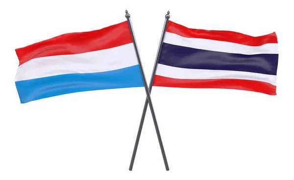 Luxemburgo Tailândia Duas Bandeiras Cruzadas Isoladas Fundo Branco Imagem — Fotografia de Stock