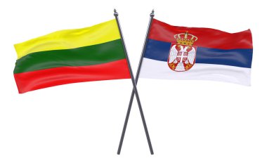 Litvanya ve Sırbistan, iki beyaz arka plan üzerinde izole bayrakları geçti. 3D görüntü