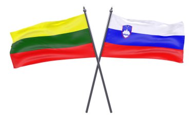 Litvanya ve Slovenya, iki beyaz arka plan üzerinde izole bayrakları geçti. 3D görüntü