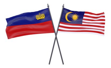 Liechtenstein ve Malezya, iki beyaz arka plan üzerinde izole bayrakları geçti. 3D görüntü