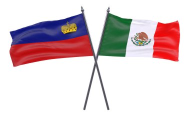 Liechtenstein ve Meksika, iki beyaz arka plan üzerinde izole bayrakları geçti. 3D görüntü