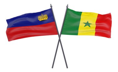 Liechtenstein ve Senegal, iki beyaz arka plan üzerinde izole bayrakları geçti. 3D görüntü