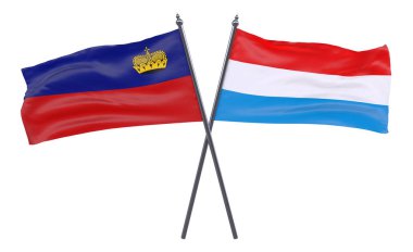 Liechtenstein ve Lüksemburg, iki beyaz arka plan üzerinde izole bayrakları geçti. 3D görüntü