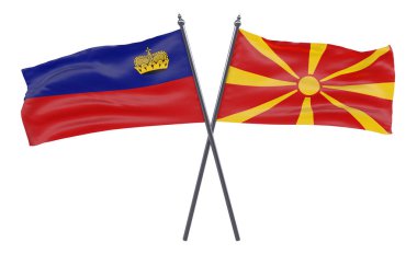 Liechtenstein ve Makedonya, iki beyaz arka plan üzerinde izole bayrakları geçti. 3D görüntü