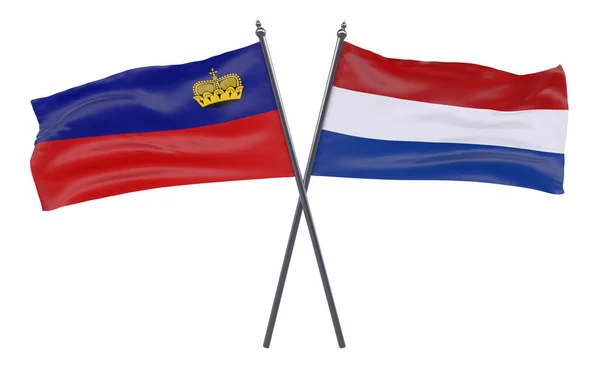 Лихтенштейн Нидерланды Два Скрещенных Флага Изолированы Белом Фоне Изображение — стоковое фото