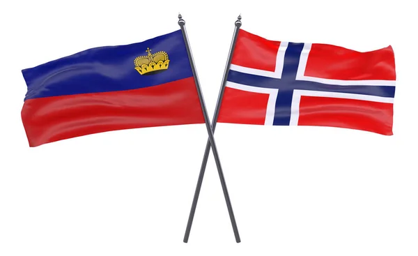 Liechtenstein Norway Two Crossed Flags Isolated White Background Image — Stock Photo, Image