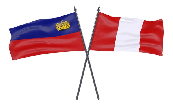 Лихтенштейн Перу Два Скрещенных Флага Белом Фоне Изображение — стоковое фото