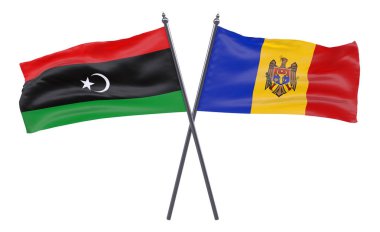 Libya ve Moldova, iki beyaz arka plan üzerinde izole bayrakları geçti. 3D görüntü