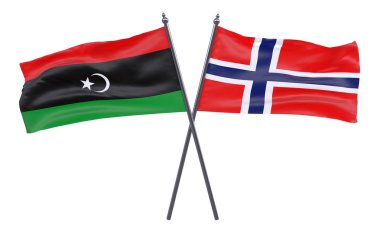 Libya ve Norveç, iki beyaz arka plan üzerinde izole bayrakları geçti. 3D görüntü