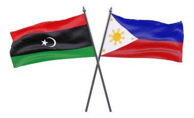 Libya ve Türkiye, iki beyaz arka plan üzerinde izole bayrakları geçti. 3D görüntü