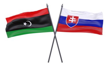 Libya ve Slovakya, iki beyaz arka plan üzerinde izole bayrakları geçti. 3D görüntü