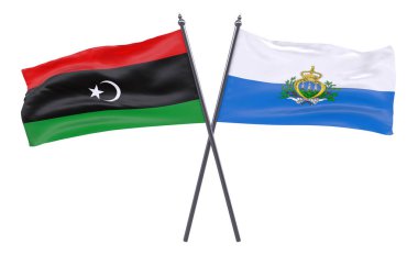 Libya ve San Marino, iki beyaz arka plan üzerinde izole bayrakları geçti. 3D görüntü