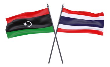 Libya ve Tayland, iki beyaz arka plan üzerinde izole bayrakları geçti. 3D görüntü