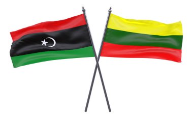 Libya ve Litvanya, iki beyaz arka plan üzerinde izole bayrakları geçti. 3D görüntü