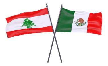 Lübnan ve Meksika, iki beyaz arka plan üzerinde izole bayrakları geçti. 3D görüntü