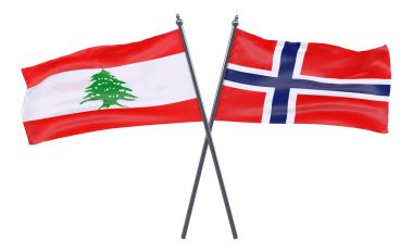 Lübnan ve Norveç, iki beyaz arka plan üzerinde izole bayrakları geçti. 3D görüntü