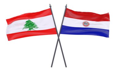 Lübnan ve Paraguay, iki beyaz arka plan üzerinde izole bayrakları geçti. 3D görüntü