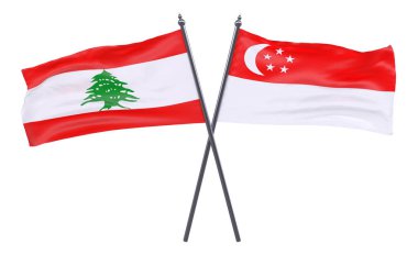 Lübnan ve Singapur, iki beyaz arka plan üzerinde izole bayrakları geçti. 3D görüntü