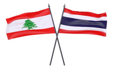 Lübnan ve Tayland, iki beyaz arka plan üzerinde izole bayrakları geçti. 3D görüntü