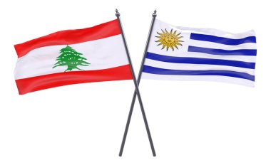 Lübnan ve Uruguay, iki beyaz arka plan üzerinde izole bayrakları geçti. 3D görüntü