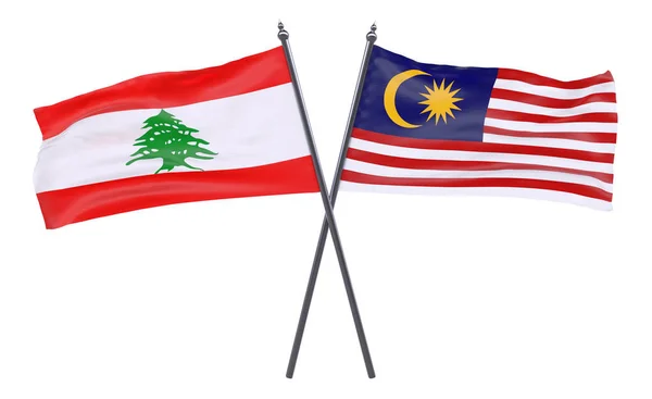 Libano Malesia Due Bandiere Incrociate Isolate Sfondo Bianco Immagine — Foto Stock