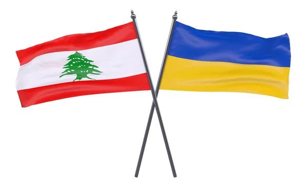 Libano Ucraina Due Bandiere Incrociate Isolate Sfondo Bianco Immagine — Foto Stock