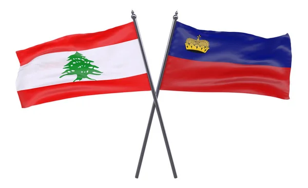 Libano Liechtenstein Due Bandiere Incrociate Isolate Sfondo Bianco Immagine — Foto Stock