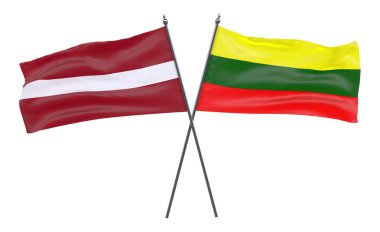 Letonya ve Litvanya, iki beyaz arka plan üzerinde izole bayrakları geçti. 3D görüntü