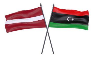 Letonya ve Libya, iki beyaz arka plan üzerinde izole bayrakları geçti. 3D görüntü