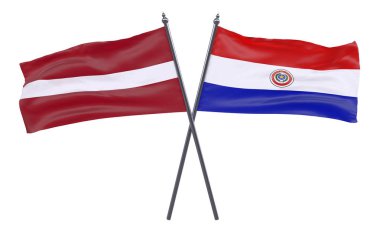 Letonya ve Paraguay, iki beyaz arka plan üzerinde izole bayrakları geçti. 3D görüntü