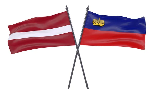 Lettland Und Liechtenstein Zwei Gekreuzte Flaggen Isoliert Auf Weißem Hintergrund — Stockfoto