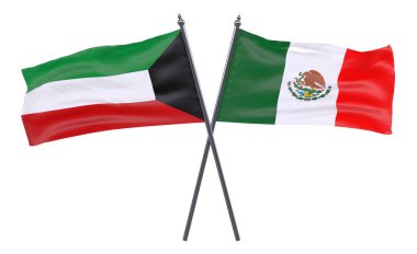 Kuveyt ve Meksika, iki beyaz arka plan üzerinde izole bayrakları geçti. 3D görüntü