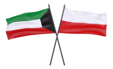 Kuveyt ve Polonya, iki beyaz arka plan üzerinde izole bayrakları geçti. 3D görüntü