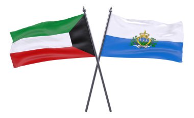 Kuveyt ve San Marino, iki beyaz arka plan üzerinde izole bayrakları geçti. 3D görüntü