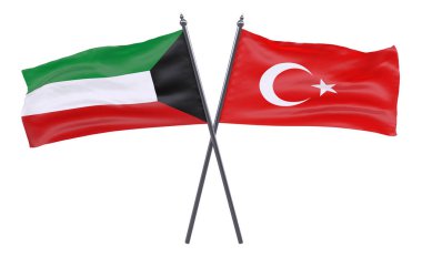 Kuveyt ve Türkiye, iki beyaz arka plan üzerinde izole bayrakları geçti. 3D görüntü