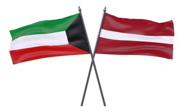 Kuveyt ve Letonya, iki beyaz arka plan üzerinde izole bayrakları geçti. 3D görüntü