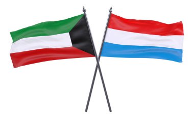 Kuveyt ve Lüksemburg, iki beyaz arka plan üzerinde izole bayrakları geçti. 3D görüntü