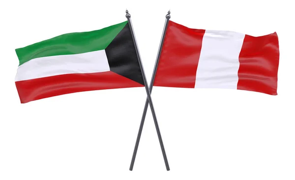 Kuwait Und Peru Zwei Gekreuzte Flaggen Auf Weißem Hintergrund Bild — Stockfoto