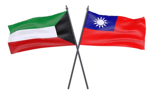 Kuwait Taiwán Dos Banderas Cruzadas Aisladas Sobre Fondo Blanco Imagen —  Fotos de Stock