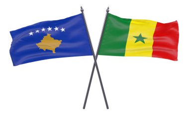Kosova ve Senegal, iki beyaz arka plan üzerinde izole bayrakları geçti. 3D görüntü