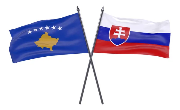 Kosovo Eslovaquia Dos Banderas Cruzadas Aisladas Sobre Fondo Blanco Imagen —  Fotos de Stock