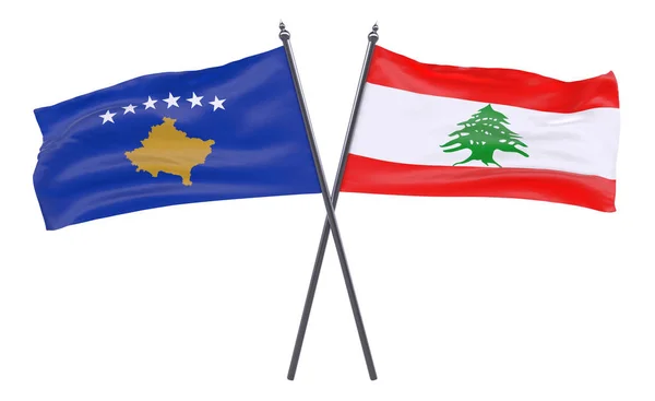 Kosovo Libano Due Bandiere Incrociate Isolate Sfondo Bianco Immagine — Foto Stock