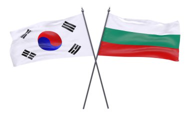 Kore Cumhuriyeti ve Bulgaristan, iki beyaz arka plan üzerinde izole bayrakları geçti. 3D görüntü