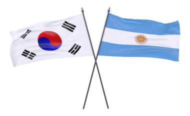 Güney Kore ve Arjantin, iki beyaz arka plan üzerinde izole bayrakları geçti. 3D görüntü