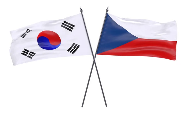 Corea Del Sur República Checa Dos Banderas Cruzadas Aisladas Sobre —  Fotos de Stock