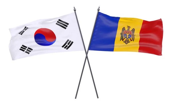 Korea Południowa Mołdawii Dwa Skrzyżowane Flagi Białym Tle Obraz — Zdjęcie stockowe