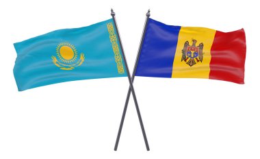 Kazakistan ve Moldova, iki beyaz arka plan üzerinde izole bayrakları geçti. 3D görüntü