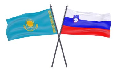 Kazakistan ve Slovenya, iki beyaz arka plan üzerinde izole bayrakları geçti. 3D görüntü